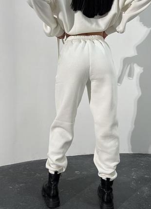 Костюм - двойка теплый спортивный, из турецкой ткани, худи с фигурным низом, штаны, белый8 фото