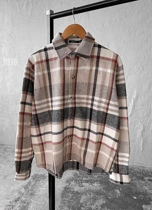 Рубашка в клетку оверсайз бежевая
