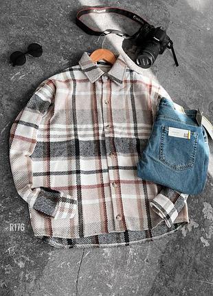 Рубашка в клетку оверсайз бежевая