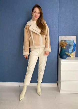 Бежевая куртка авиатор zara- s,m. косуха, дубленка короткая4 фото