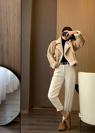 Бежевая куртка авиатор zara- s,m. косуха, дубленка короткая6 фото