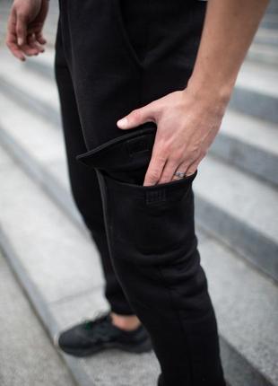 Штаны черные "cose" из трехнитки на флисе3 фото
