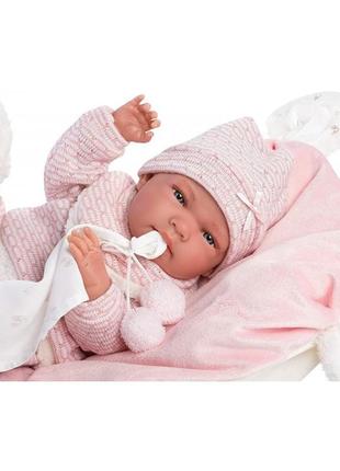 Іспанська лялька ллоренс новорожений вініловий пупс анатомічна дівчинка 42 см у рожевій одягі із соскою і