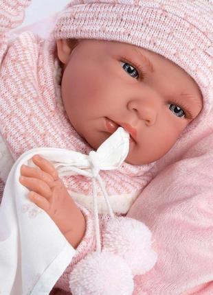 Испанская кукла ллоренс новорождённый виниловый пупс анатомичная девочка 42 см в розовой одежде с соской и3 фото