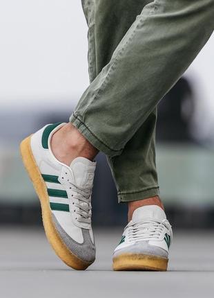Чоловічі замшеві кеди  adidas samba x ronnie fieg x clarks. колір білий з зеленим.8 фото