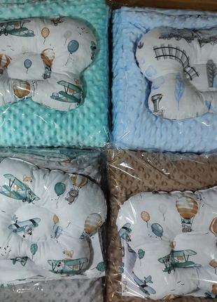 Набір манюня в ліжечко пледик подушечка для новонароджених8 фото