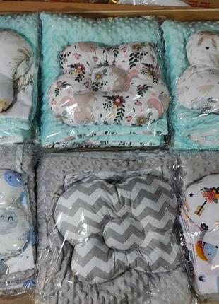 Набір манюня в ліжечко пледик подушечка для новонароджених7 фото
