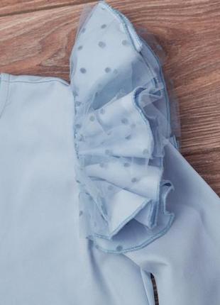 Детское дизайнерское платье с интересными плечечками, в нежном голубом цвете5 фото