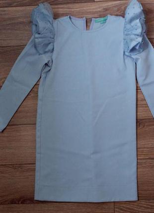 Детское дизайнерское платье с интересными плечечками, в нежном голубом цвете3 фото