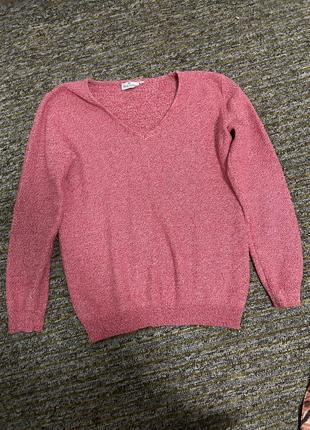 Яскравий рожевий светр з v вирізом оверсайз плотний s m2 фото