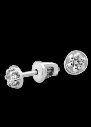 Сережки срібні з одним білим камінчиком, на закрутках, пусети 925 проба