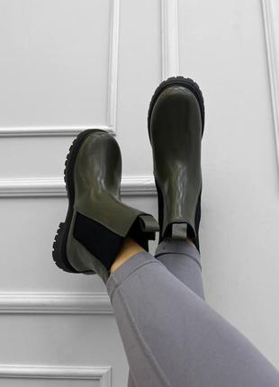 Женские ботинки челси ботинки цвет хаки + черная подошва9 фото