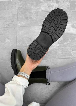 Женские ботинки челси ботинки цвет хаки + черная подошва5 фото