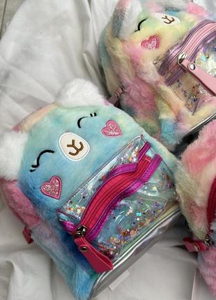 Распродажа! детские мягкие меховые рюкзаки - детский рюкзак розовый с ушками6 фото