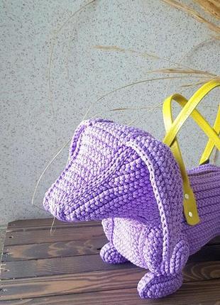 Сумка фиолетовая такса молодежная вязаная handmade8 фото