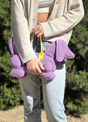 Сумка фиолетовая такса молодежная вязаная handmade6 фото