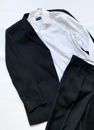 Вінтажний чоловічий костюм трійка в полоску жакет піджак сорочка штани брюки4 фото