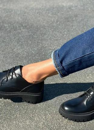 Стильные женские туфли броги натуральная кожа шнуровка цвет черный размер 39 (25,5 см) (42904)5 фото