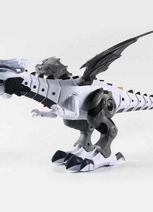 Игрушка робот динозавр ходит, двигает крыльями и хвостом, пускает пар из пасти на батарейках