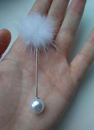 Брошка шпилька, перли, хутро