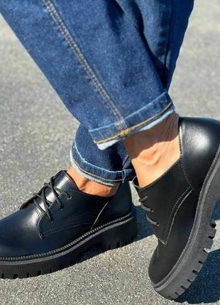 Стильные женские туфли броги натуральная кожа шнуровка цвет черный размер 37 (24 см) (42904)2 фото