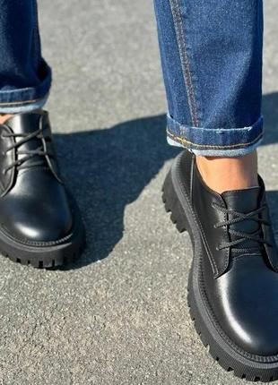 Стильные женские туфли броги натуральная кожа шнуровка цвет черный размер 37 (24 см) (42904)3 фото