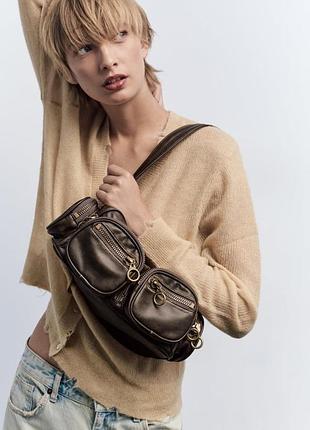 Коричнева сумка на плече з кишенями zara new