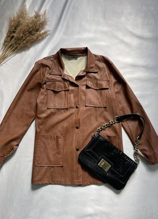 Трендовая рубашка на осень, кожаная рубашка, женская куртка-рубашка1 фото