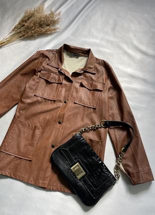 Трендовая рубашка на осень, кожаная рубашка, женская куртка-рубашка2 фото