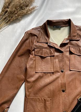 Трендовая рубашка на осень, кожаная рубашка, женская куртка-рубашка3 фото