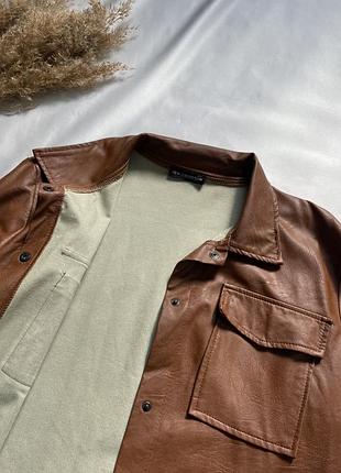 Трендовая рубашка на осень, кожаная рубашка, женская куртка-рубашка6 фото