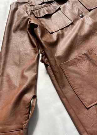 Трендовая рубашка на осень, кожаная рубашка, женская куртка-рубашка7 фото