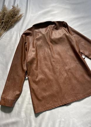 Трендовая рубашка на осень, кожаная рубашка, женская куртка-рубашка8 фото