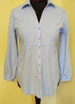 Коттоновая блуза в смужку сизо-блакитного кольору
