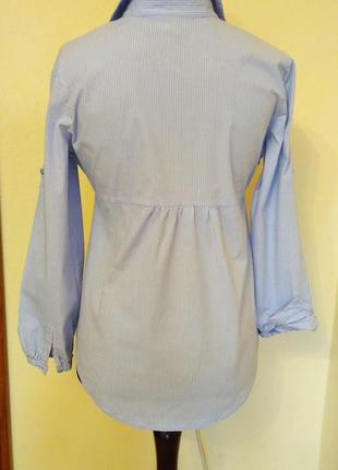 Коттоновая блуза в полосочку сизо-голубого цвета5 фото