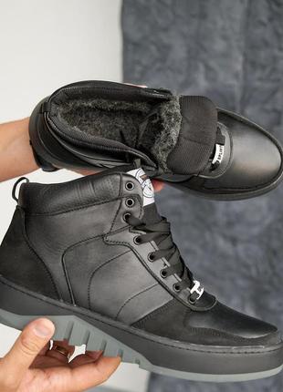 Чоловічі кросівки шкіряні зимові чорні splinter б 0123, розмір: 425 фото