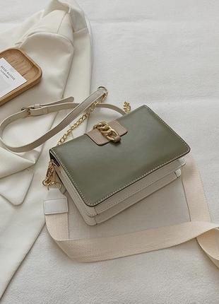 Женская классическая сумка 10185 кросс-боди хаки оливковая зеленая9 фото