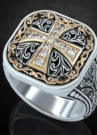 Роскошное мужское кольцо с древним резным крестом размер 20