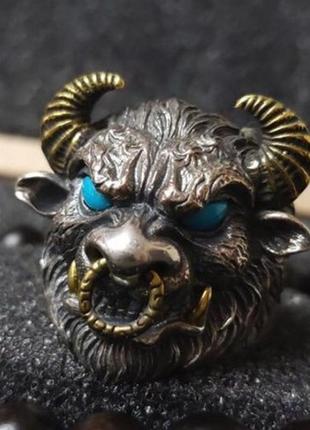 Модное мужское кольцо в виде быка с голубыми глазами, кольцо бык символ власти и несокрушимости, регулируемый