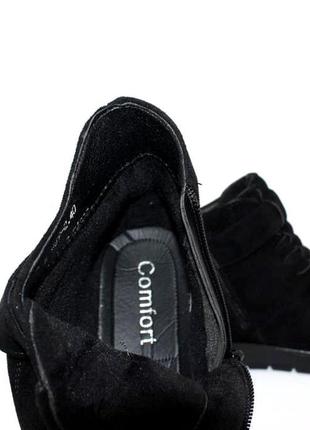 Женские черные осенние замшевые ботинки на танкетке большие размеры9 фото