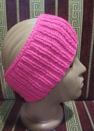 Повязка на голову ручная робота. розовая.полушерсть.60грн.розмер 54-55.