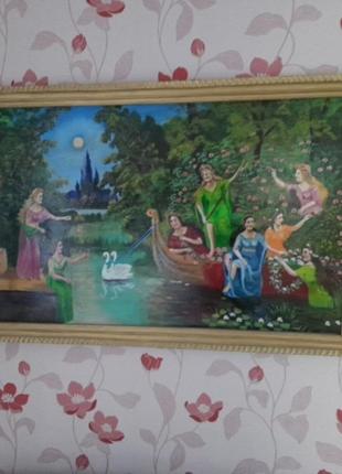 Картина большая в деревянной рамке репродукция известной картины ханс зацка "праздник ивана купала"