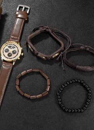 Подарочный набор для мужчин: наручные часы с 4 браслетами- диам 4,4см, длин 26см, шир рем 2,2см, без коробки5 фото