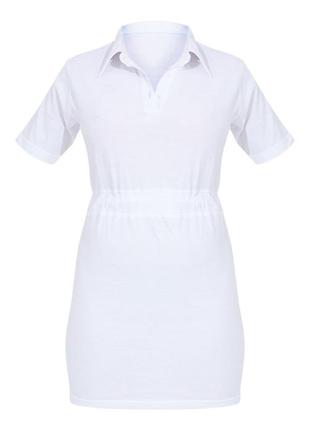 Белая футболка платье с воротником-поло с коротким рукавом prettylittlething размер 385 фото