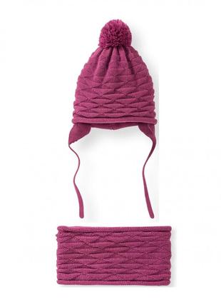 Комплект шапка + снуд (шарф) для дівчинки lupilu 305620 обхват 46-48 (74-80 см) малиновий  76949