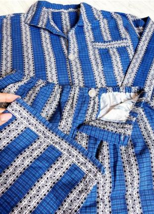 Піжама чоловіча, фірмова, сорочка на гудзиках + штани прямі, з принтом, бавовняна, демісезонна, в смужку, з кишенями, стильна,8 фото