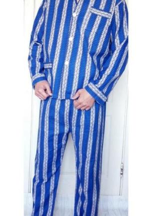 Пижама мужская, демисезонная, утепленная, рубашка на пуговицах + прямые штаны, с принтом, в полоску, с карманами, стильная,2 фото