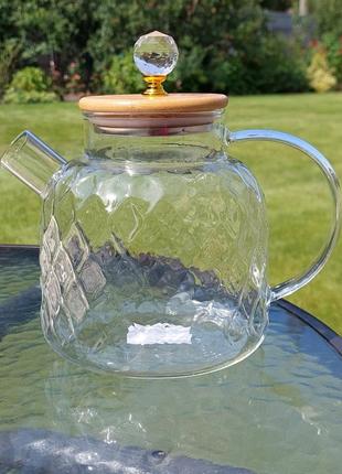 Стеклянный пузатый чайник ромбус 10004 фото