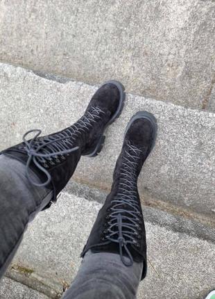 Ботинки высокие сапоги на шнурках замша берцы6 фото