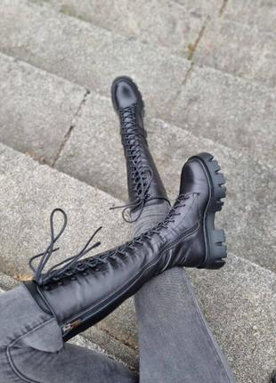 Ботинки высокие сапоги на шнурках кожаные берцы3 фото